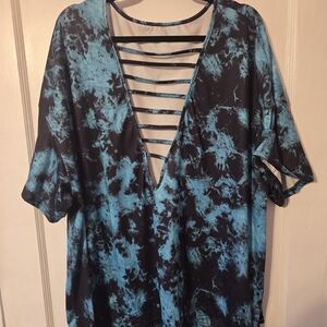 Shein Turquoise And Black Tie-Dye Top with Strappy Cutout